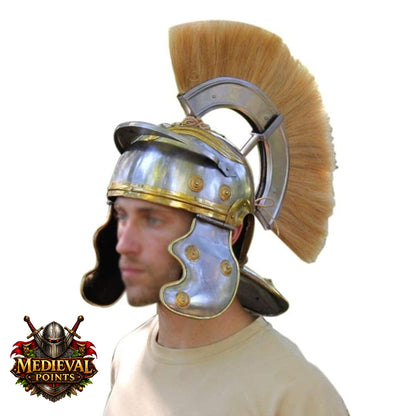 New Roman Centurion Helmet with Stand, Centurion Helmet With Brown Hair