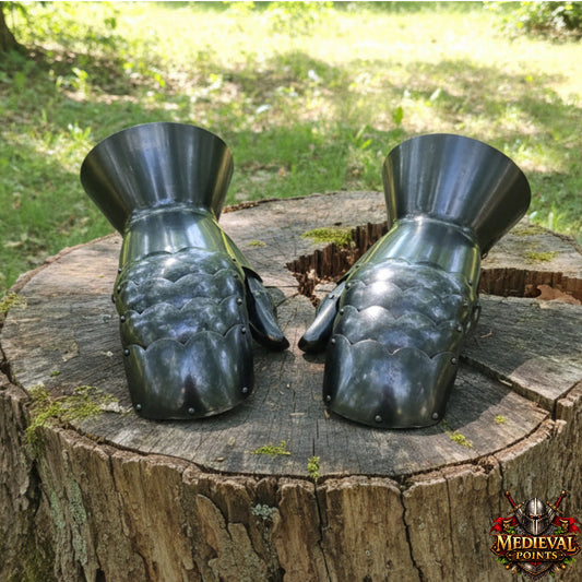 Hand made Clamshell Gauntlets – 16G Steel Knight Armor Gloves for LARP & Cosplay