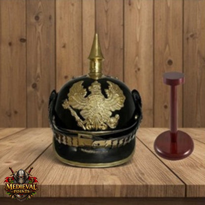 Black German Pickelhaube Helmet Prussian Spiked Military Armor Replica Hat
