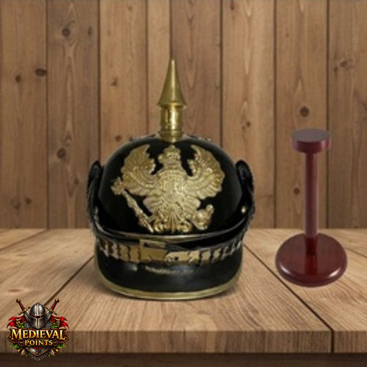 Black German Pickelhaube Helmet Prussian Spiked Military Armor Replica Hat