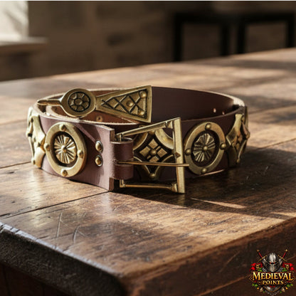 Artisan Medieval Brass & Leather Armor Belt – Renaissance Faire & Historical Costume Accessory