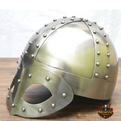 Viking Helmet: Gjermundbu Helmet , Warrior Costume wooden stand - LARP, SCA Armour