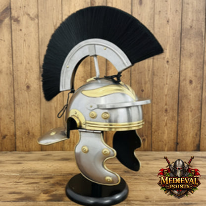 Roman Centurion Helmet with Stand, Centurion Helmet With Black Hair