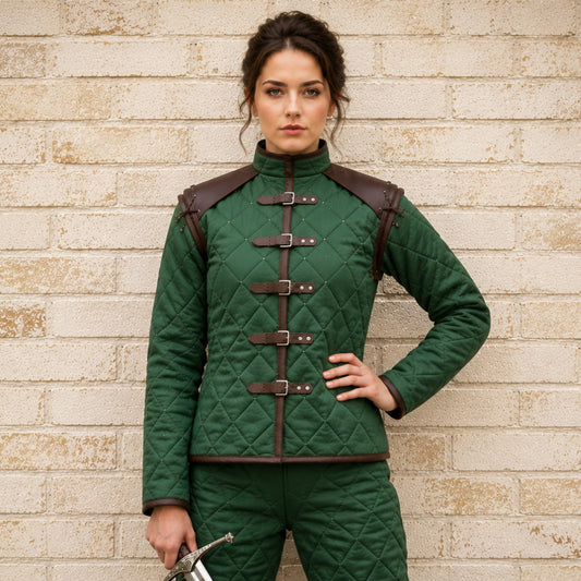 Women's Medieval Gambeson with Leather Trim | Renaissance Faire & LARP Costume