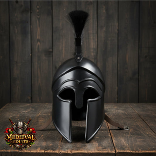 Corinthian Helmet : Warrior Medieval Helmet with Wooden Stand