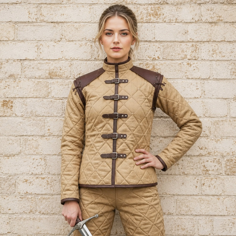 Women's Medieval Gambeson with Leather Trim | Renaissance Faire & LARP Costume