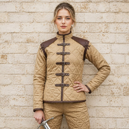 Women's Medieval Gambeson with Leather Trim | Renaissance Faire & LARP Costume