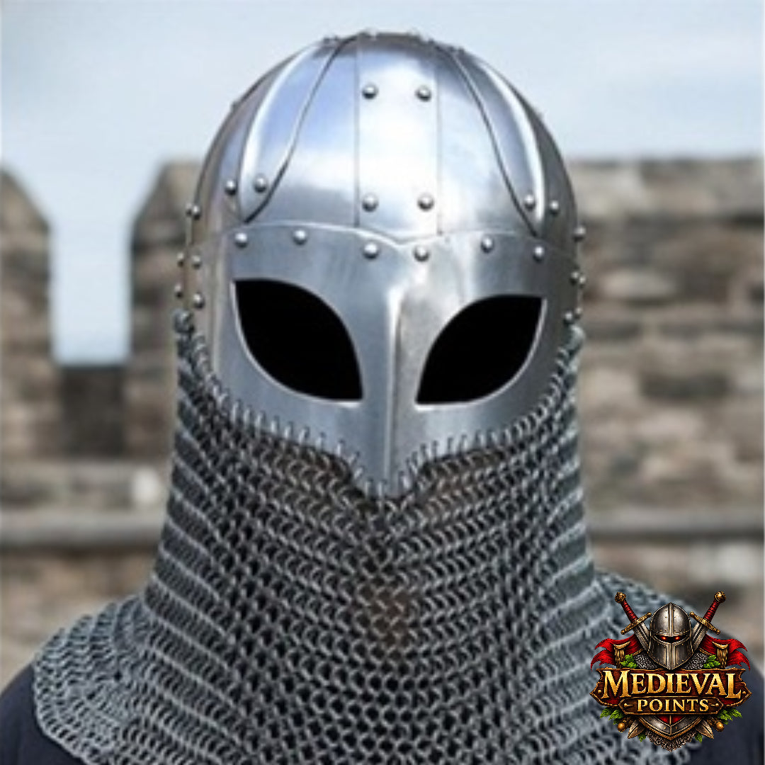 Viking Chain-mail Helmet – Norse Medieval Armor for LARP : Wooden Stand