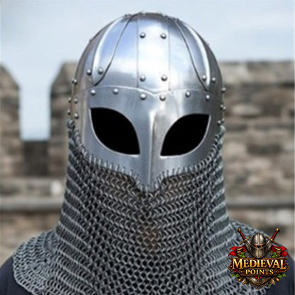 Viking Chain-mail Helmet – Norse Medieval Armor for LARP : Wooden Stand