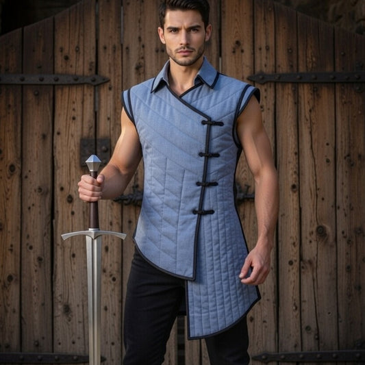 Cotton Medieval Gambeson: Sleeveless Padded Armor, Reenactment Costume for Halloween events