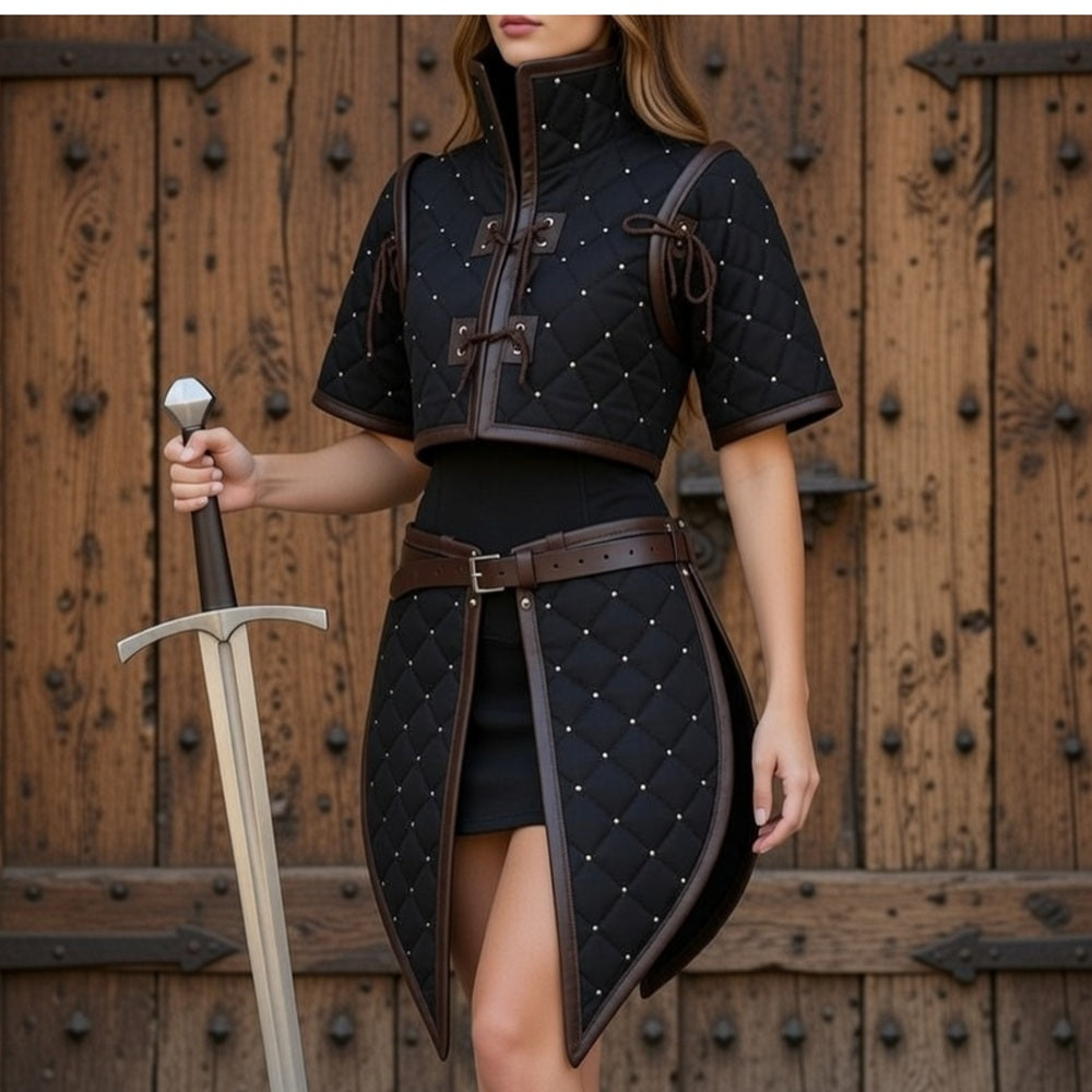 Female Medieval Padded Gambeson Costume: Renfaire Larp Armor clothing for Halloween events