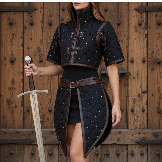 Female Medieval Padded Gambeson Costume: Renfaire Larp Armor clothing for Halloween events