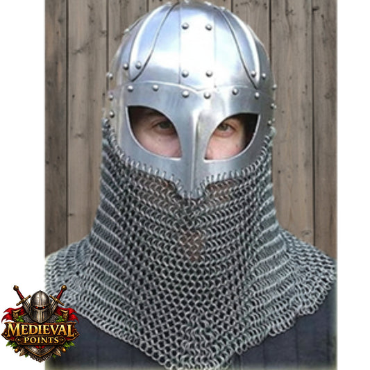 Viking Chain-mail Helmet – Norse Medieval Armor for LARP : Wooden Stand