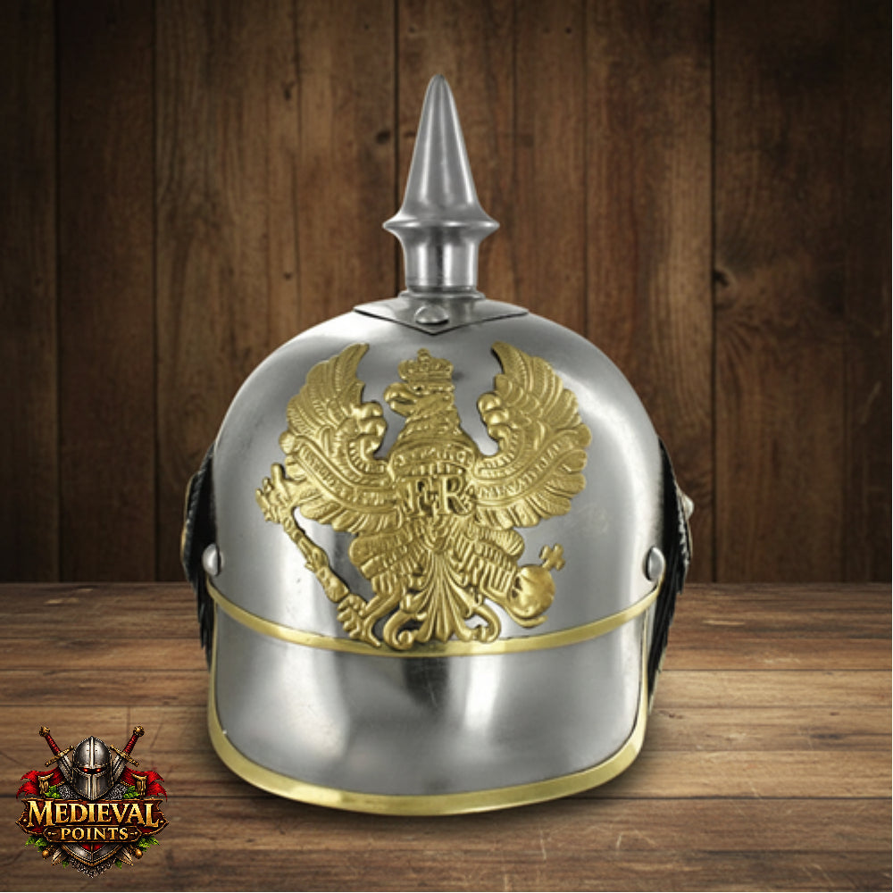 German Pickelhaube Helmet Steel Spiked Helmet Prussian Military Replica Armor