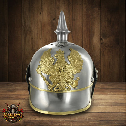 German Pickelhaube Helmet Steel Spiked Helmet Prussian Military Replica Armor