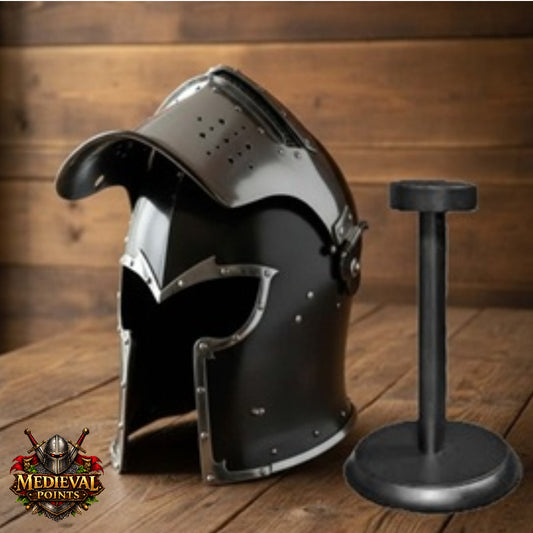 Barbuta Helmet: Functional Barbute Helmet ,wooden stand