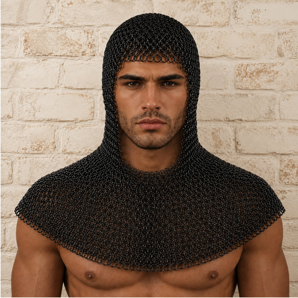 9mm Riveted Chainmail Haubergeon – Flat Ring Viking Armor with Brass Trim