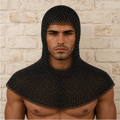9mm Riveted Chainmail Haubergeon – Flat Ring Viking Armor with Brass Trim