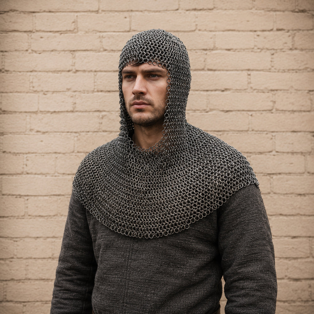 Darkened Aluminum Chainmail Shirt – Medieval Hauberk for LARP & Cosplay