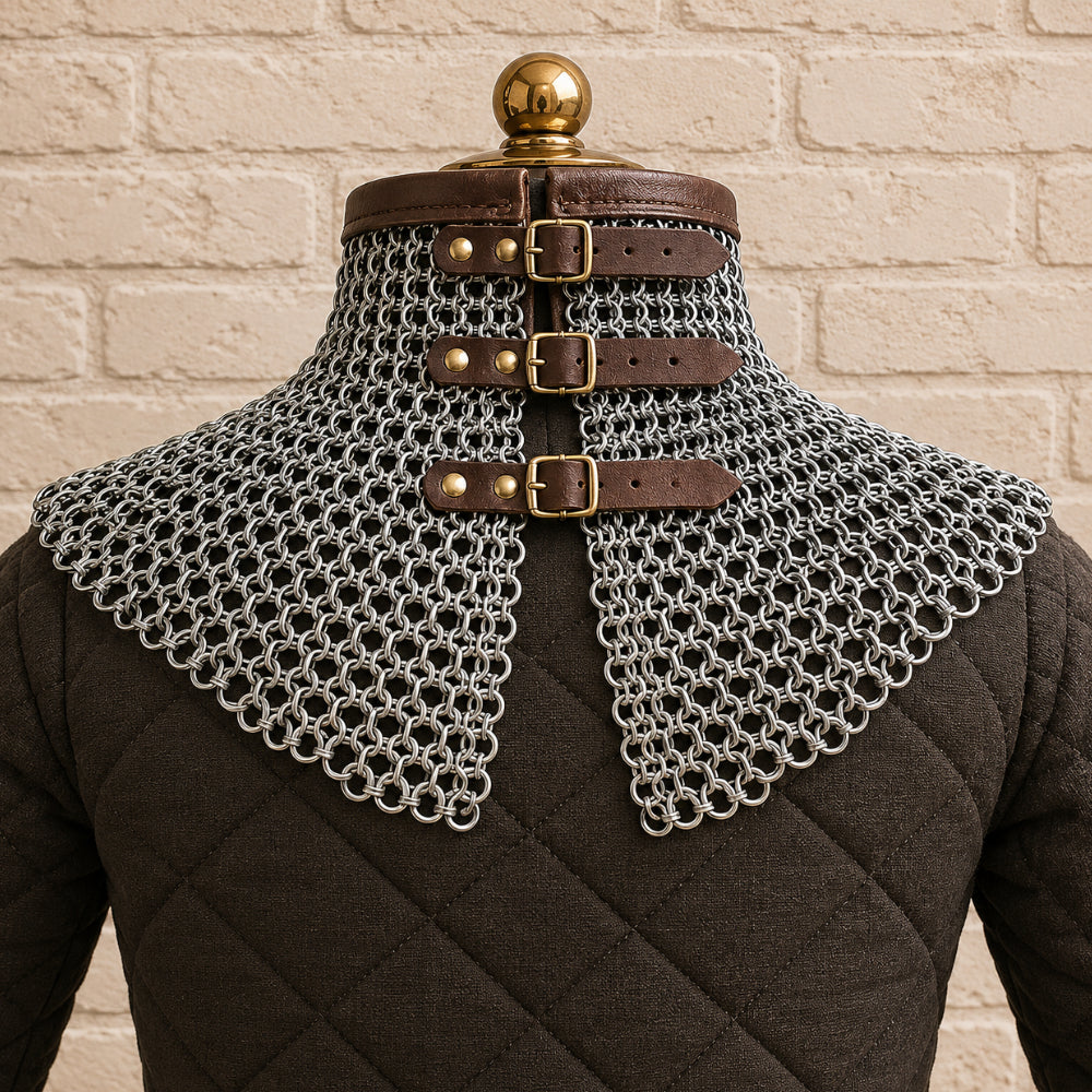 Titanium Chainmail Gorget Collar – European 4-in-1 Weave with Brass Buckles
