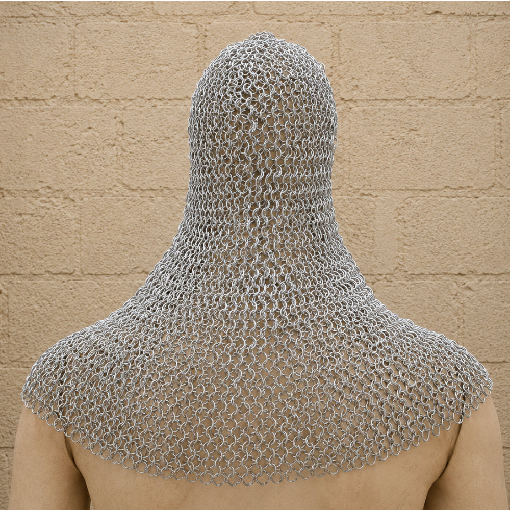 Aluminium Chainmail Coif – 9mm Round Riveted Hood for Ren Faire, LARP & Medieval Cosplay
