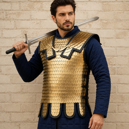 Brass Lorica Squamata Roman Scale Armor – Medieval Reenactment Costume | Scale Size 36x26 mm | Ren Faire Armor