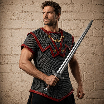 Roman Hamata Officer Chainmail Armor – 6MM Riveted Round Ring Maille Shirt for Reenactment, LARP & Halloween Events