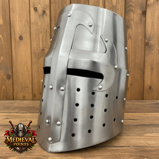 Crusader Helmet with wooden stand – Knights Templar Practice Armor for Reenactment & Cosplay