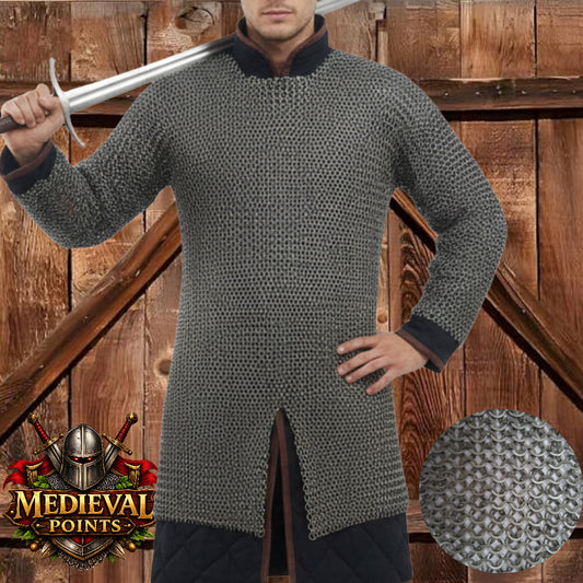 9 mm flat chain-mail Shirt : Riveted Rings with solid rings Hauberk for Halloween gift