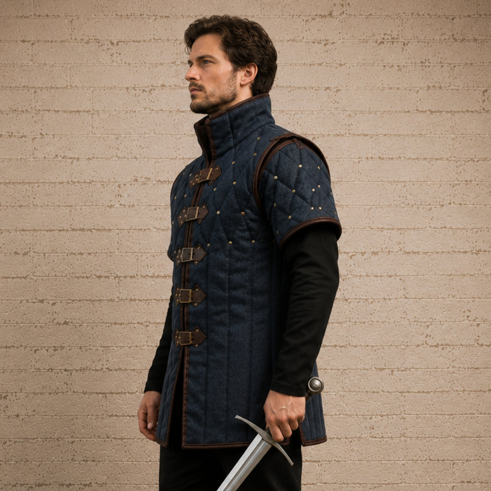 Quilted Gambeson with Brown Leather Trim – Renaissance Faire Armor