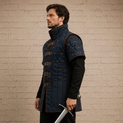 Quilted Gambeson with Brown Leather Trim – Renaissance Faire Armor