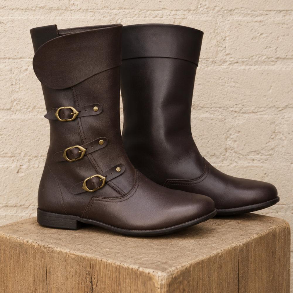 Medieval Black Leather Viking Boots – Reenactment Footwear for Ren Faire, LARP & Cosplay
