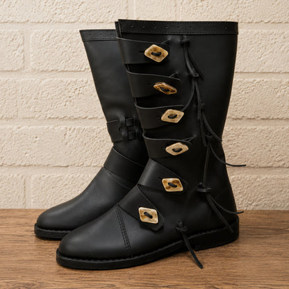 Viking Leather Long Boots – Medieval Ren Faire & Renaissance Costume Footwear
