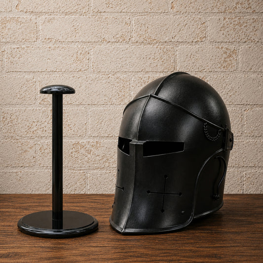 Medieval Black Barbute Helmet with Cross Ventilation – Wearable Knight Armor Replica