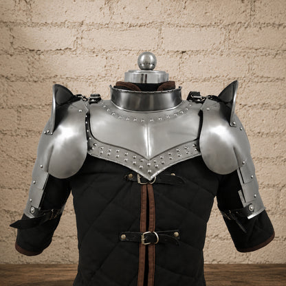 Medieval Steel Pauldrons with Gorget – Knight Shoulder Armor Set