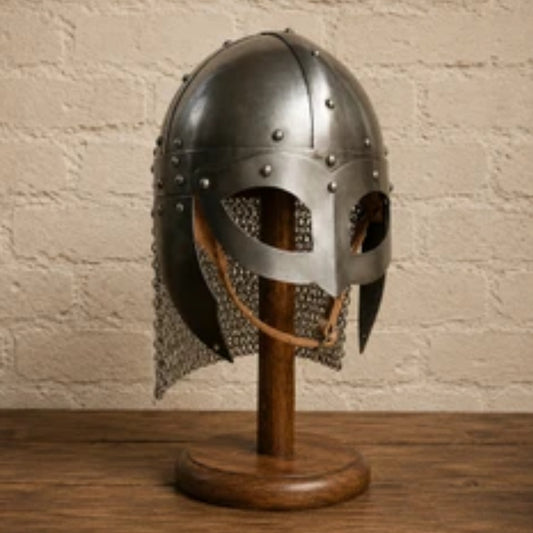 Viking Vendel Spectacle Helmet with Chainmail – Medieval Norse Warrior Armor Display