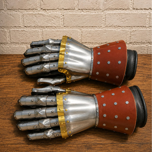 Wisby Style Medieval Gauntlets – Large Size 16 Gauge Mild Steel with Leather Gloves