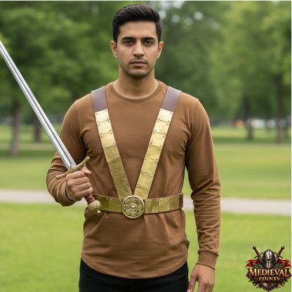 Roman Leather Phalera Belt, Brass Chest Armor, LARP Reenactment Costume