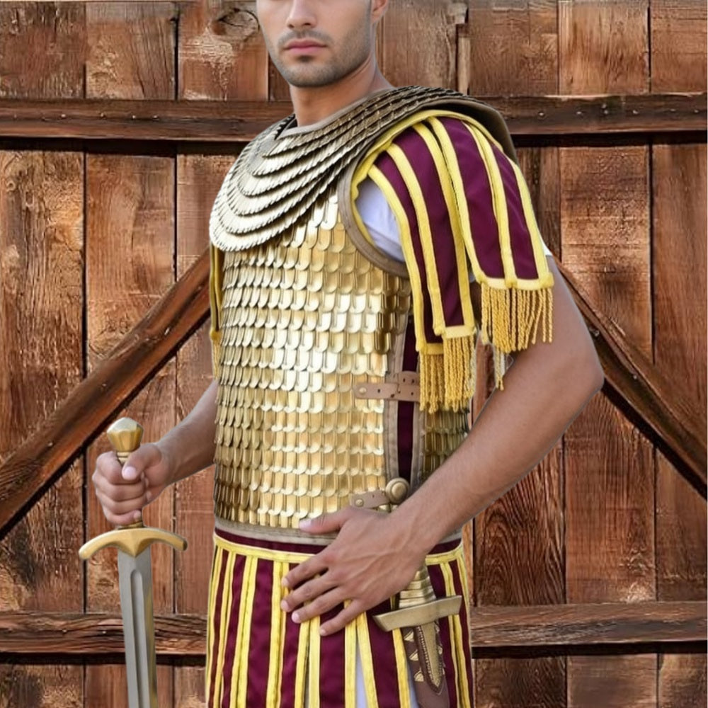 Brass Scale Lorica Squamata: Roman Empire Armor with Leather Edges