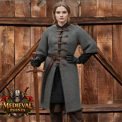Medieval 9mm Chainmail Hauberk - Flat Riveted Mild Steel Armor - SCA Combat & Reenactment - Half Sleeve
