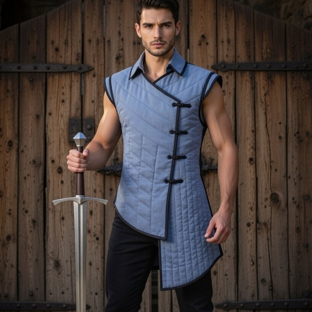 Cotton Medieval Gambeson: Sleeveless Padded Armor, Reenactment Costume for Halloween events