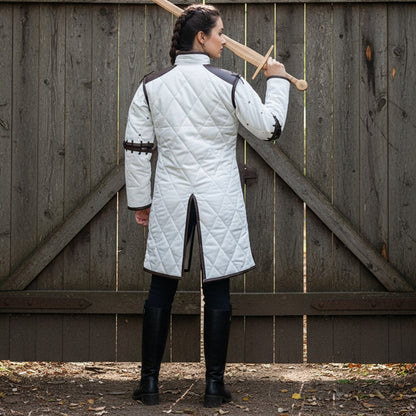 Medieval Gambeson Costume With Brown Leather Trim: Renfaire Larp for Halloween Costume