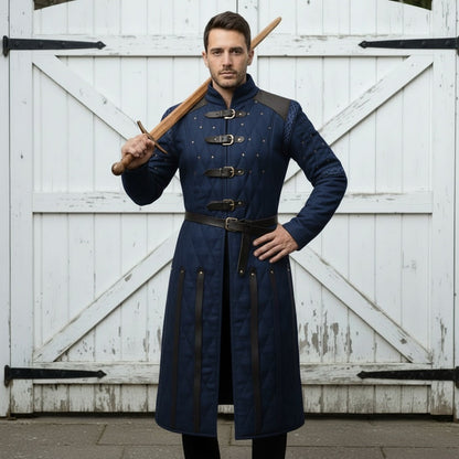 Medieval Gambeson Costume With Brown Leather Trim: Renfaire Larp for Halloween Costume