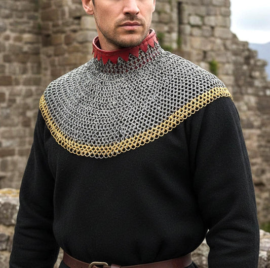 Chainmail Neck Collar Armor – Flat Riveted & Washer with Brass Rows