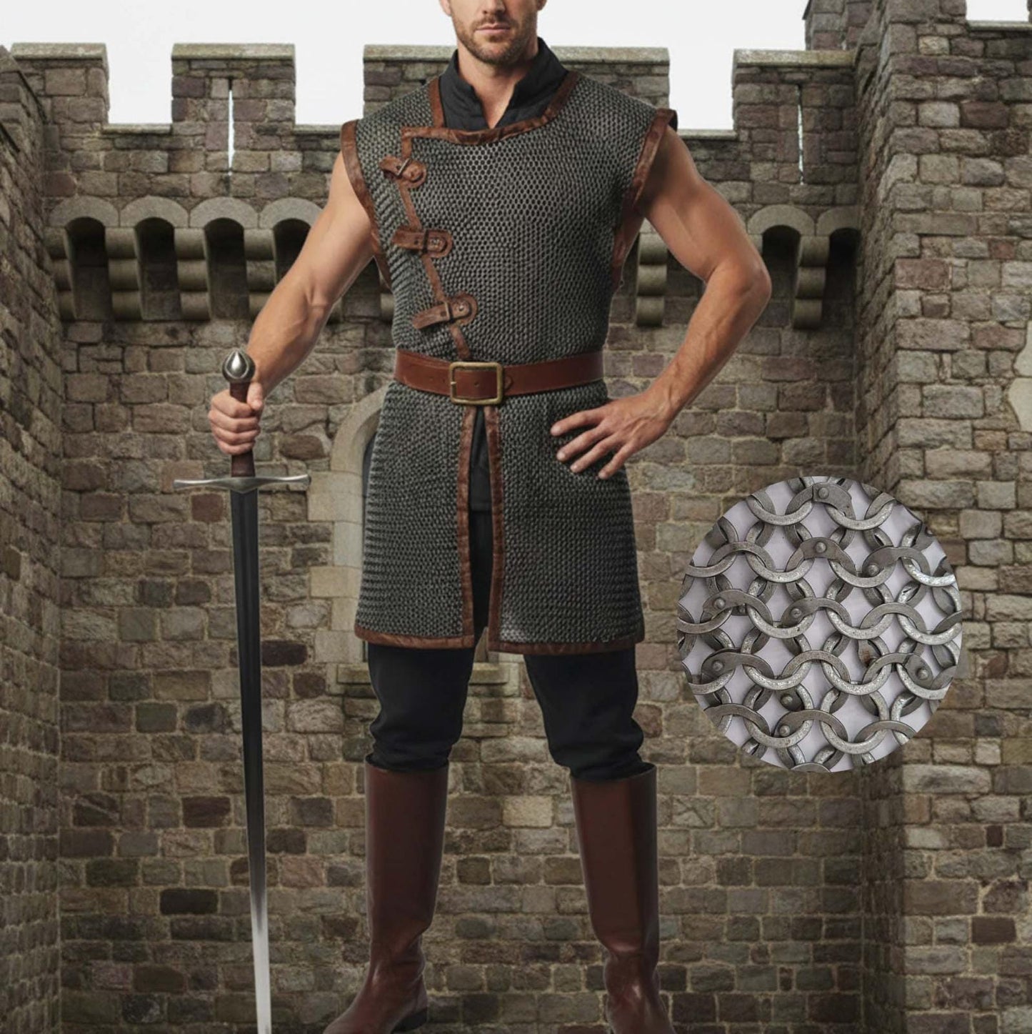 Sleeveless Chainmail Shirt – 9mm Flat Riveted Rings with Washers