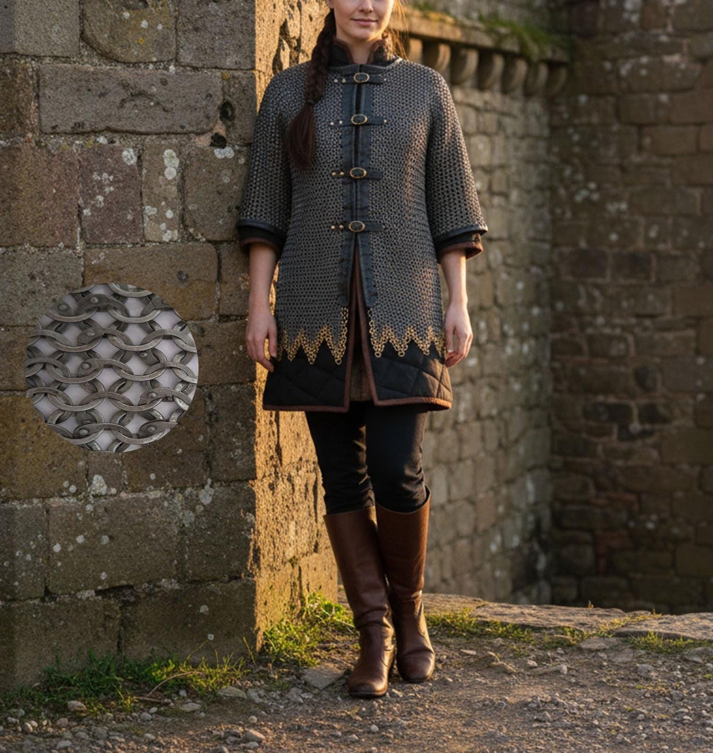 Chainmail Shirt – 9mm Flat Rings with Washers with Brass Trim
