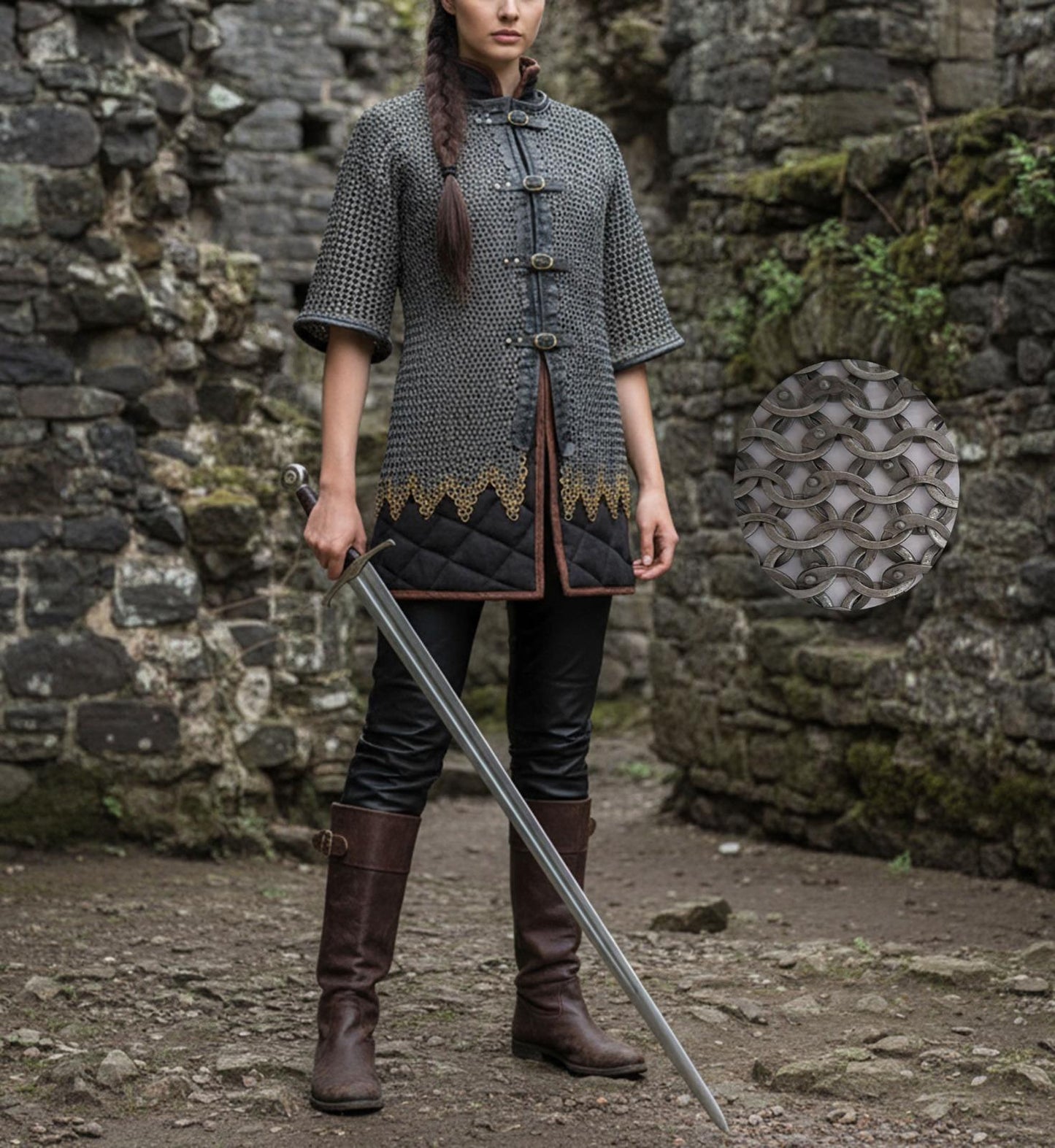 Chainmail Shirt – 9mm Flat Rings with Washers with Brass Trim