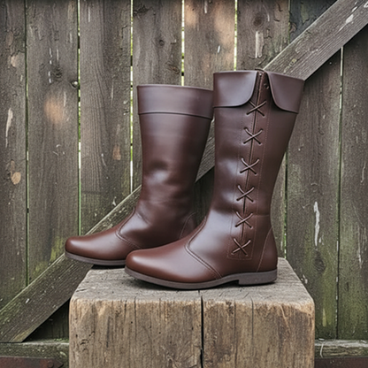 Medieval Leather lises Boots: Ren Faire Viking Pirate Shoes for Halloween events