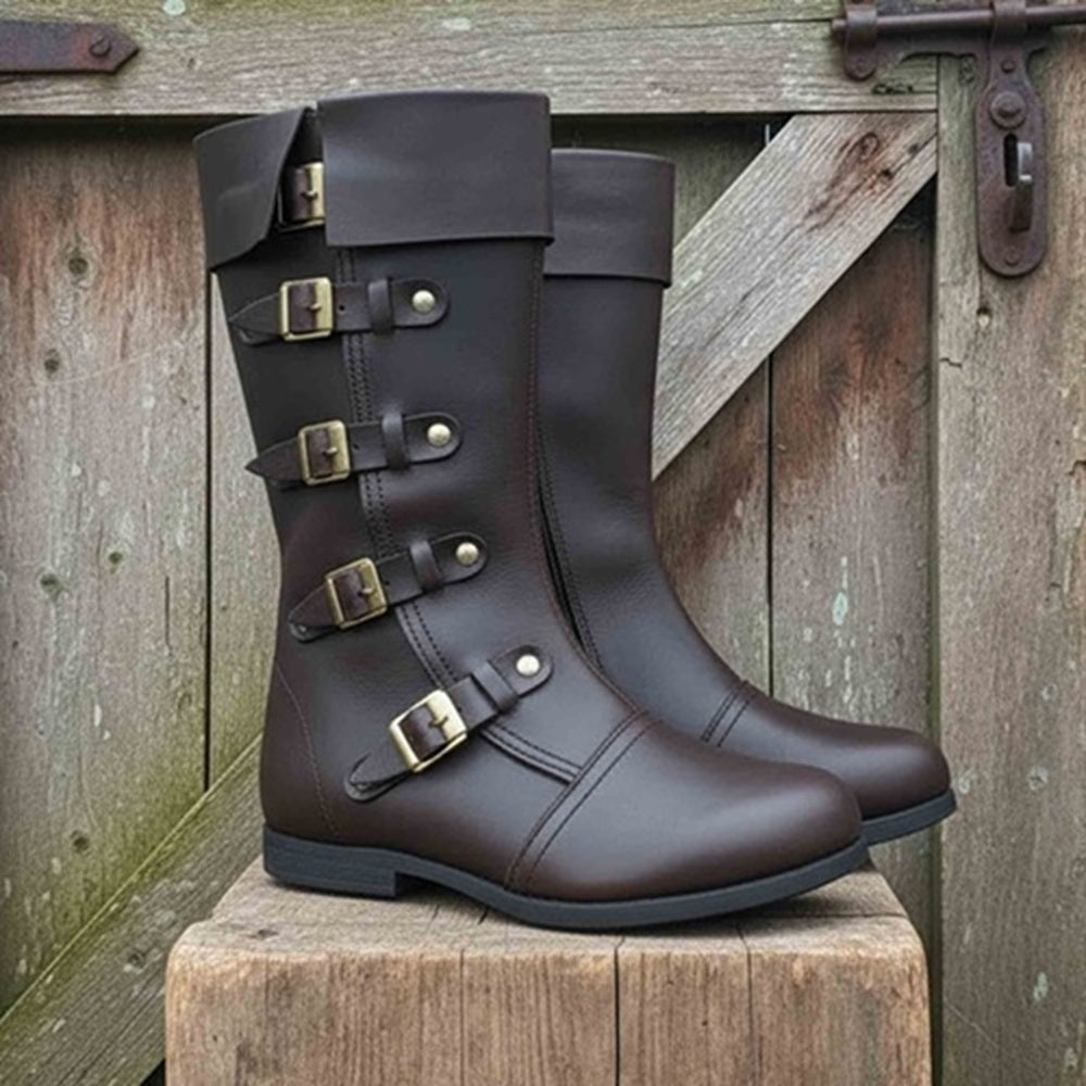 Medieval Renaissance Boots : Viking Pirate Style Ren faire Boots, Brown Reenactments Shoes ,