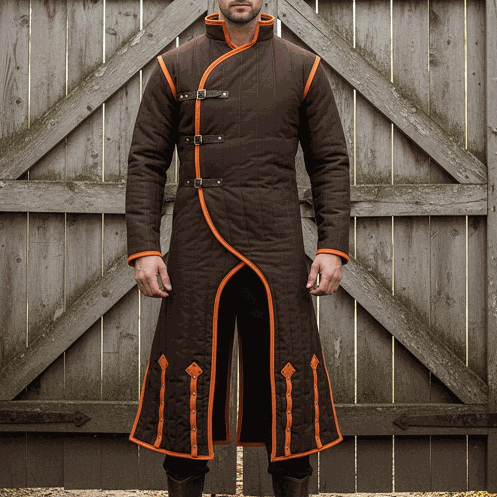 Medieval Gambeson Costume With Brown Leather Trim: Renfaire Larp for Halloween Costume
